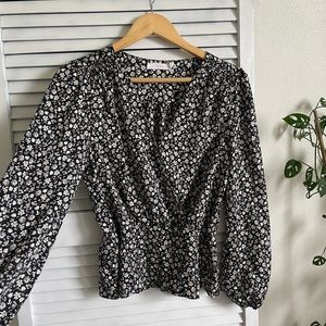 Lush Black/White Floral Peplum Blouse